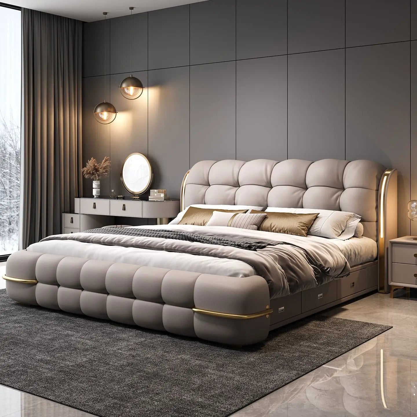 Kopfteil-Aufbewahrungsbetten, gepolstert, minimalistische Doppelbett-Schlafbetten, luxuriös, einzigartig, Muebles Para Dormitorio, Möbelzubehör