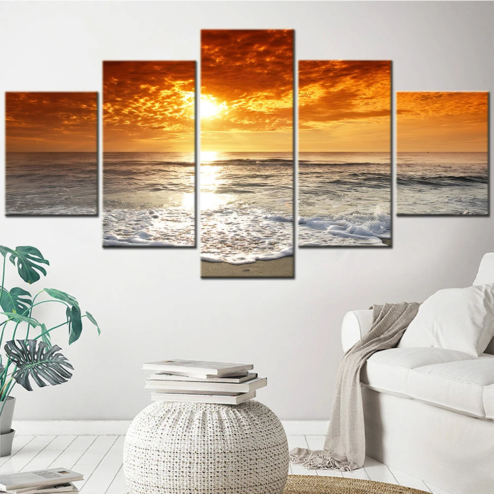HD Prints Canvas Wall Art Living Room Home Decor Pictures 5 Pieces Corsica Sunset Beach Paintings Seascape Posters Framework.