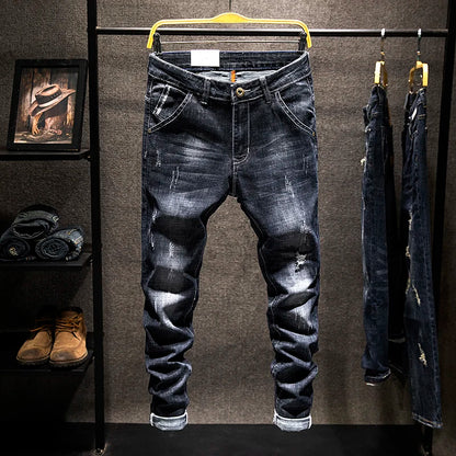 New Men's Fashion Ripped Jeans Stretch Slim Straight Little Feet Pants Hip Hop Youth Streetwear Punk Personality Male Trousers.