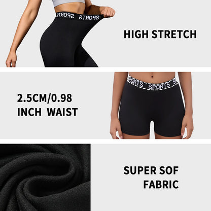 Super Soft Letter Waist Biker Shorts For Women No See Through Workout Running Yoga Athletic Push Up Gym Fitness Shorts.