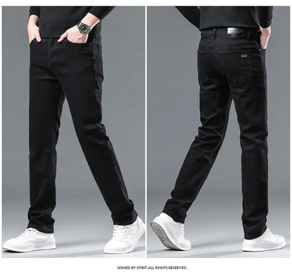 Spring Autumn New Men's Pure Black Slim Jeans Elastic Straight Pants Business Fashion Leisure Korean Vintage Denim Pants Male.