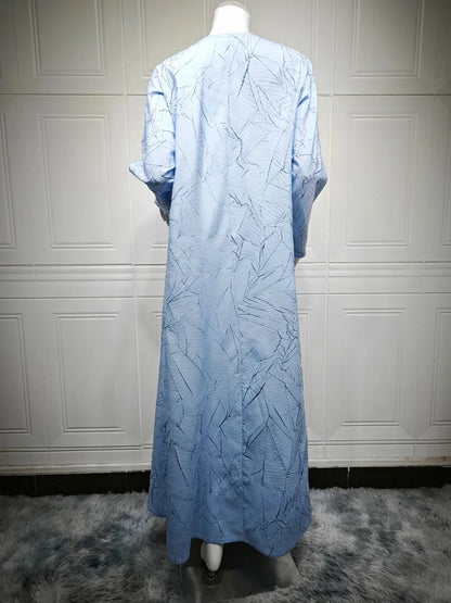 Women Muslim Arabic Abaya Luxury Fold Stripes Kimono Cardigan Coat Long Dress Kaftan Modest Robe Femme Islam Clothing Kebaya.