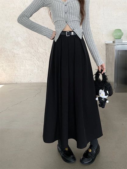 2024 New Korean Skirt Women Solid Color Versatile Mid-length Pleated Skirt Large Swing Type Skirt Female Long Skirts for Women