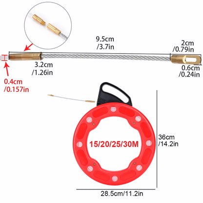 4mm 25/30 Meter Fiberglass Wire Cable Puller Fish Tape Reel Nylon Conduit Ducting Rodder Pulling Guide Device Wire Cable Tool.