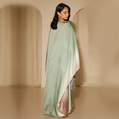 Gradient Batwing Butterfly Sleeve Satin Abaya Dubai Luxury Muslim Kaftan Dress For Women Kebaya Caftan Marocain Femme Vestidos.