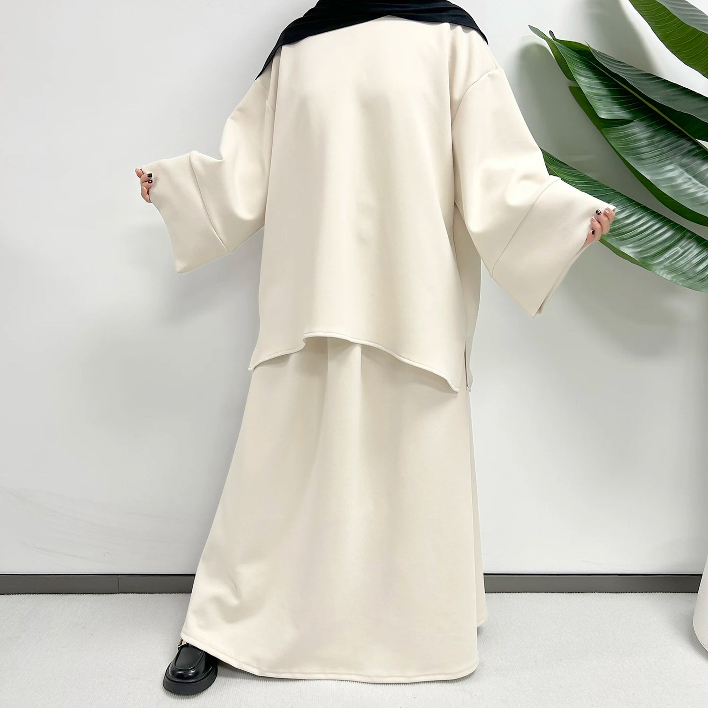 Modest Co Ords Set Women Muslim Cotton 2 Piece Abaya Skirt with Pockets High Quality Autumn Winter Thick Warm Islam Dubai Luxury.