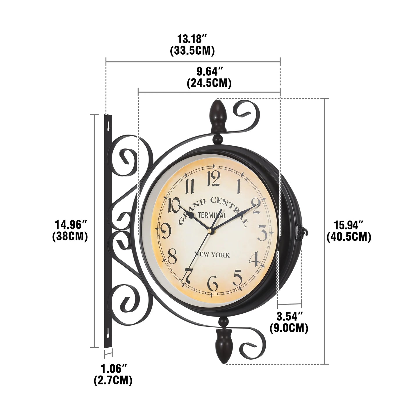 Stationsuhr Doppelseitige Wanduhr Runde Mount Wand Outdoor Garten Dekor Wanduhr Dia 25cm für Weihnachten Home Geschenke