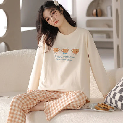 New Spring And Autumn Pajamas Women's Autumn And Winter 2 Pieces Of Long-Sleeved Trousers Set Of Home Clothing Ladies Pajamas Se.