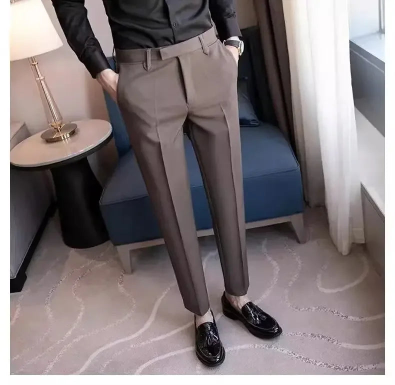 English Gentleman's Coffee Color Business Suit Pants Casual Draped Trousers For Men Fashionable Spring Autumn Small Foot.