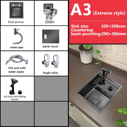 Stainless Steel Kitchen Sink Multifunctional Hot and Cold Water Adjustment Hidden Mini Sink Bar Apartment Hand Wash Basin