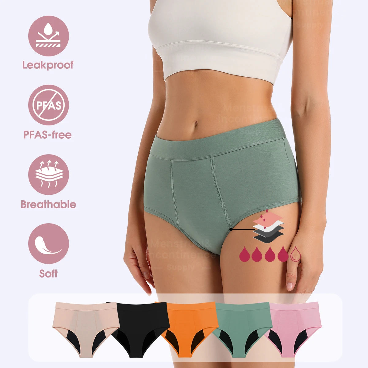 High Waist Menstrual Panties for Women 4-Layer Leakproof Protection Fast Absorbent Period Panties Heavy Flow Briefs.