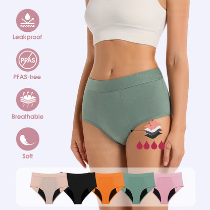 High Waist Menstrual Panties for Women 4-Layer Leakproof Protection Fast Absorbent Period Panties Heavy Flow Briefs.