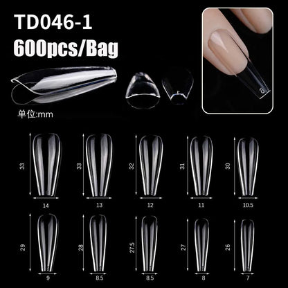500/600pcs Long Pointed Fake Nail Tips Stiletto Half Cover French Acrylic UV Gel False Nail Extension Press On Nails Manic Tool