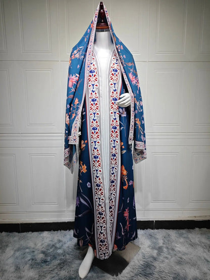 2025, Sommer-Strickjacke mit arabischem Blumenmuster für muslimische Frauen, elegante Dubai-Hijab-Abaya mit innerem islamischem Urlaubsoutfit, neues Türkei-Kleid