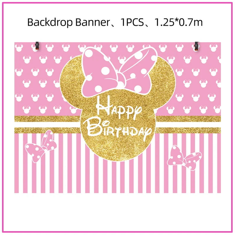 Disney Minnie Mouse Birthday Party Decoration Pink Minnie Paper Cups Plates Napkin Tablecloth Tableware Balloosn Baby Shower Kid.