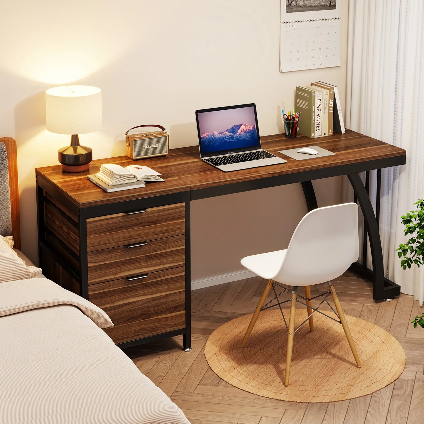 Tribesigns Computertisch mit 3 Schubladen, 59-Zoll-PC-Schreibtisch mit umkehrbaren Schubladen, Arbeitsplatz für industrielle Arbeitszimmer-Schreibtisch