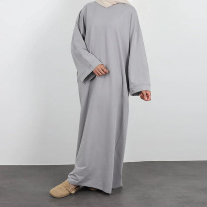 Casual Muslim Abaya Sweatshirt Long Dress for Women Daily Wear Plain Loose Abayas Islam Clothing Ramadan Eid Dubai Turkey Arabic.