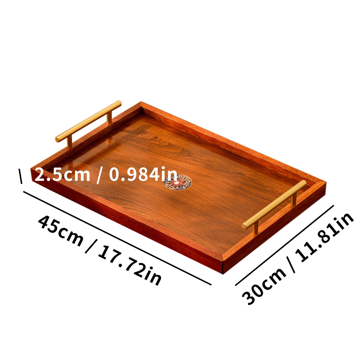 Luxury Wooden Food Tray with Gold Handles (S/M/L) - Coffee Table & Kitchen Decor for Breakfast, Dinner & Bedroom Use.