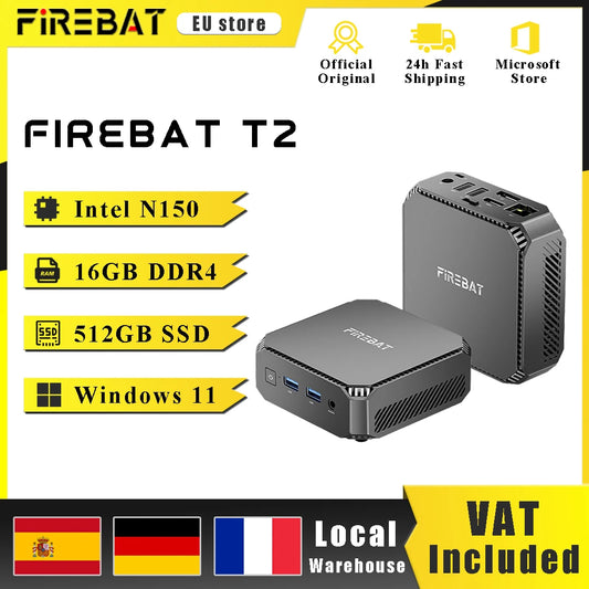 FIREBAT T2 Mini PC Intel N150 CPU Windows 11 DDR4 16GB RAM 512GB SSD WIFI5 BT4.2 Desktop Computer HDMI USB Port.