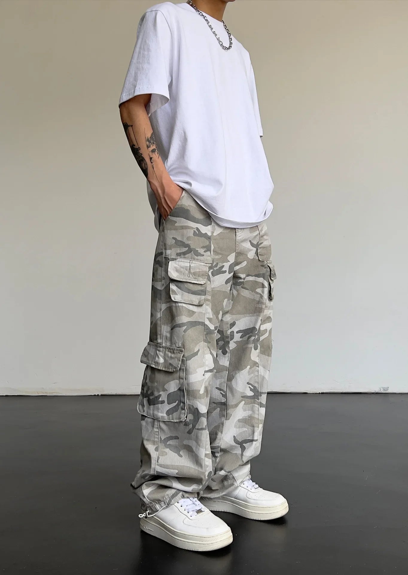 Vintage Amerikanischen Stil Camouflage Hosen männer Lose Gerade Bein Cargo Hosen Casual Hosen Hip Hop Streetwear Waschen.