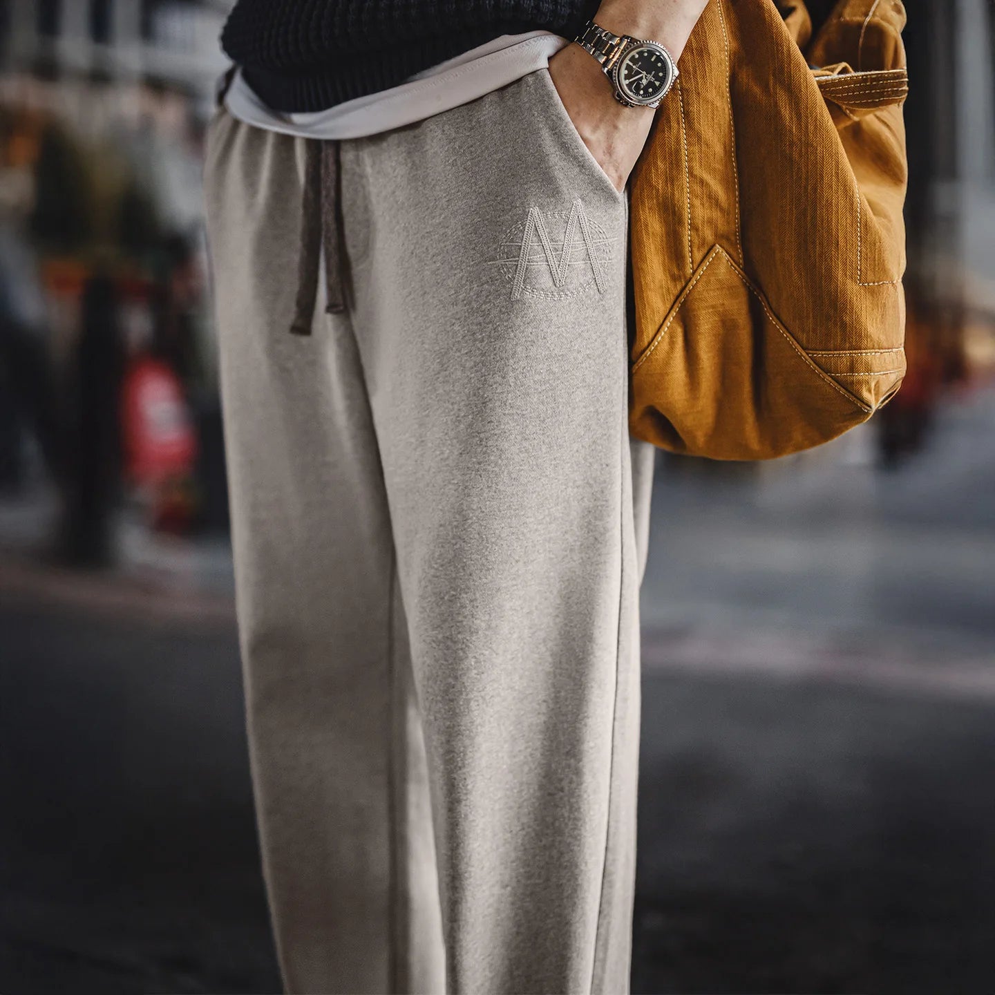 Maden Men's Men's Jogger Pants Embroidered Straight-Leg Sweatpants Elastic Waist Cuffed Casual Training Trousers for Fall Winter.