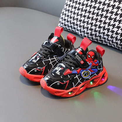 Disney Boys Shoes LED Lights Cartoon Autumn Children's Sports Shoes Leather Non-slip Children's Running Shoes Sneaker Size 25-35