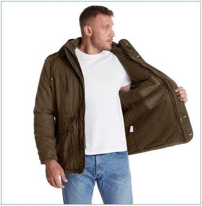 Men's Jacket WINTER USA SIZE Large SIZE Lamb Fleece JACKETS Hooded Cotton Thickened Multi Pocket Casual Mid length Coat