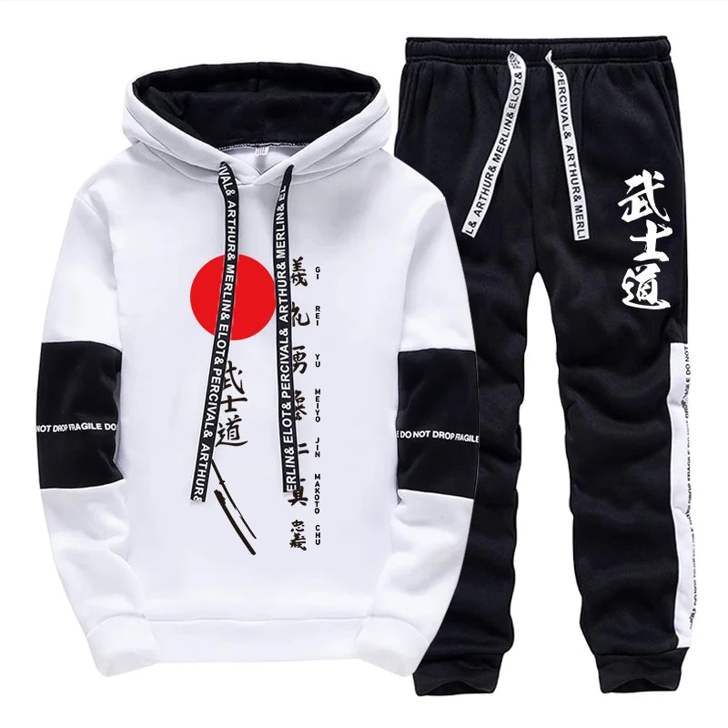 2025 Hot Sale Men's Bushido Print Hoodies Sweatpants 2 Piece Set All Season Daily Casual Sporty Outfit Urban Fashion Sportswear.