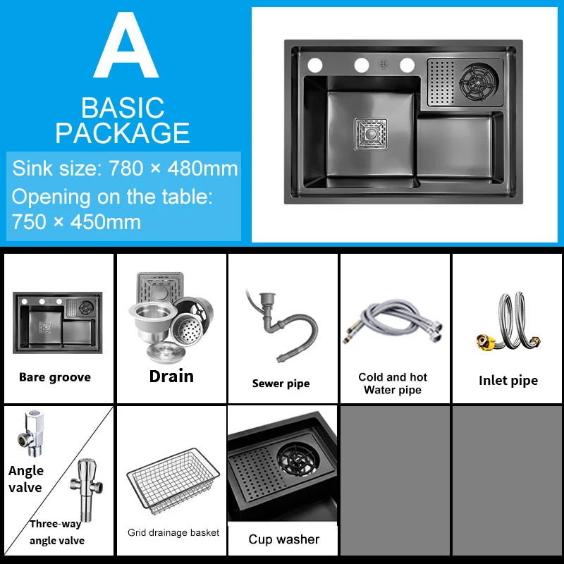 Neues abgestuftes Edelstahlspülbecken für die Küche, multifunktionale Tassenwaschbecken, Geschirrspülbecken, großes Einzelschlitz-Waschbecken