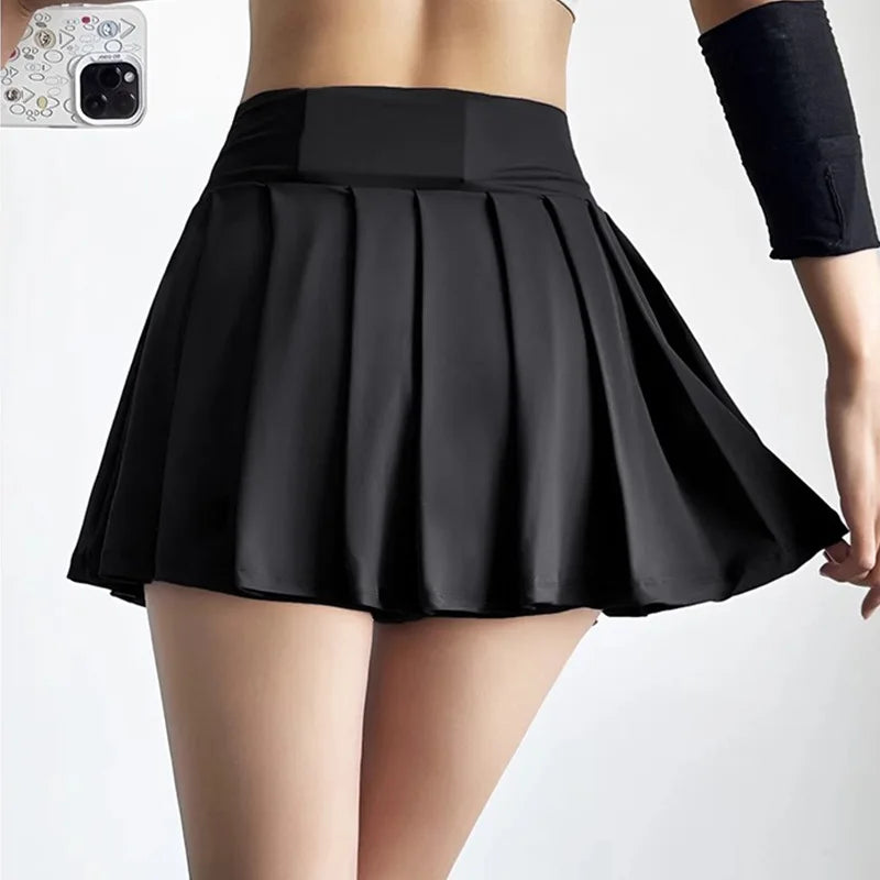 Sports Short Skirt Women's Summer Anti Glare Yoga Pants Fitness Clothes Quick Drying Breathable High Waist Pleated Tennis Skirt.