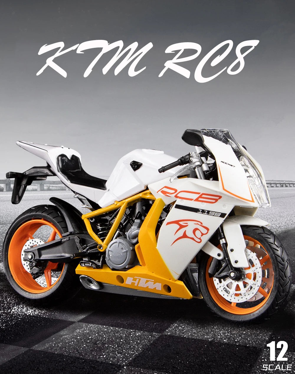 1:12 Scale KTM RC8 Alloy Motorcycle Model Diecast Car Toys for Boys Birthday Gift Toys Car Collection.