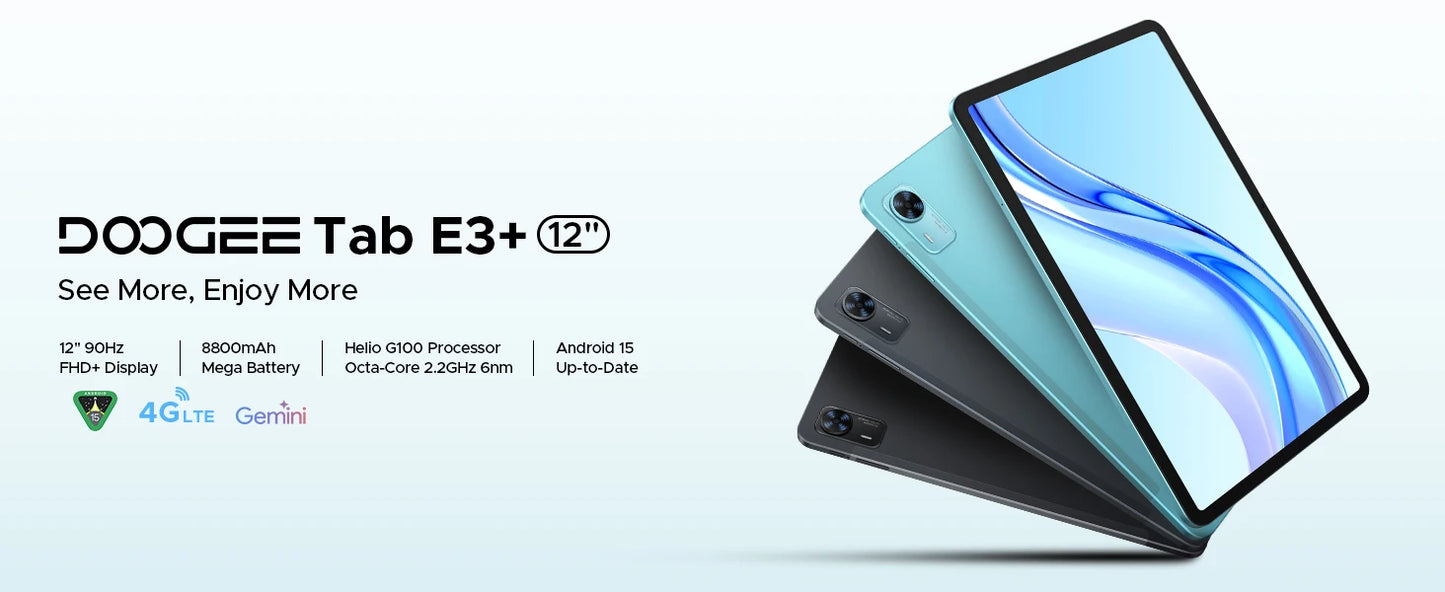 Doogee Tab E3+ 2 in 1 Tablet Pc Gemini Ai 12"" 2K Display Android 15 32Gb Ram(8+24) 256Gb Rom 8800Mah Battery Helio G100 Tabletpc.