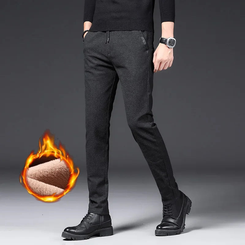 Winter Plush Trousers Men Business Fleece Pants Fashion Warm Drawstring Velvet Thick Casual Stretch Male Clothes 28-29.