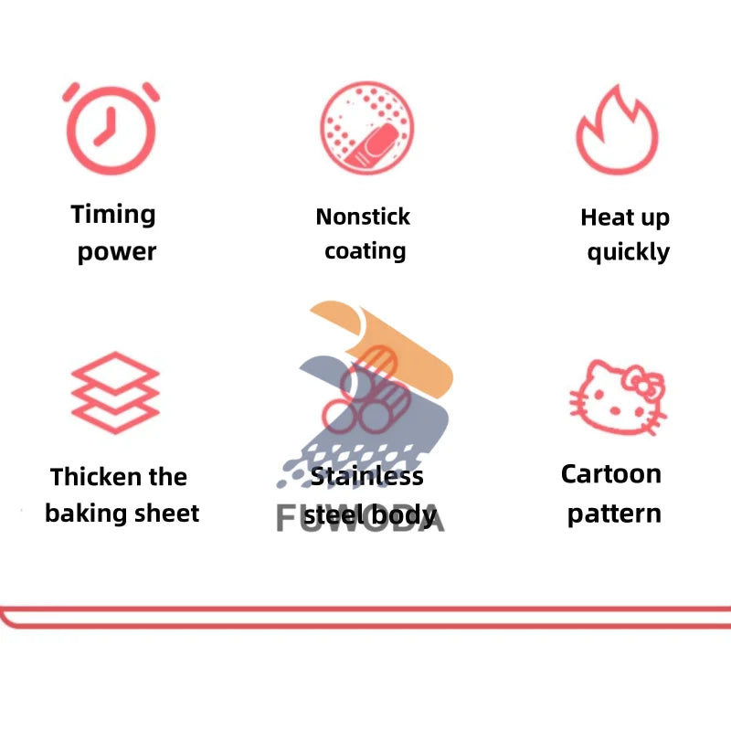 High Cost-Performance Electric Heating Waffle Making Machine Kitty Shaped Non-Stick Snack Cake Machine Open Mouth Waffle Maker.