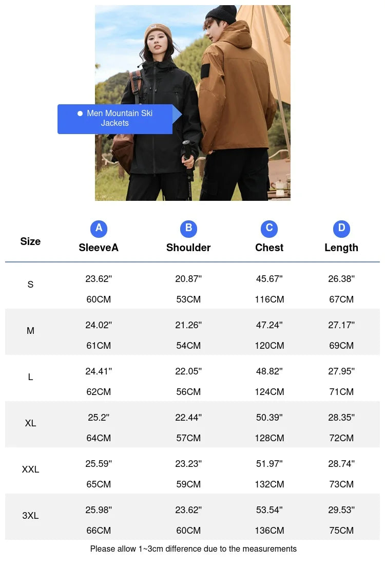 Autumn Men's Mountain Ski Jackets Outdoor Windbreaker Hiking Hooded Coats for Men Climbing Waterproof Jackets Raincoat Clothing.