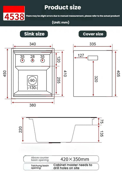 Stainless Steel Small Hidden Kitchen Sink Household Bar Wash Vegetable Basin Mini Single Slot With Cover Plate Cup Washer