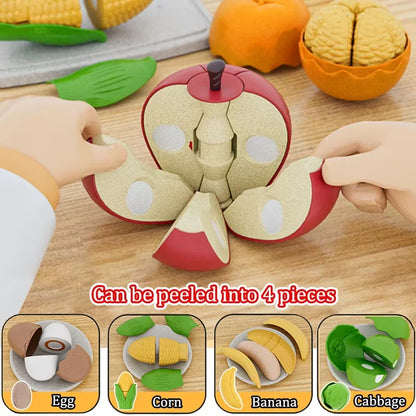 Kid Pretend Play Kitchen Toy Set Simulation Cut Fruit Vegetables Sensory Game Make Pizza Food Cook Girl Interactive Education To.