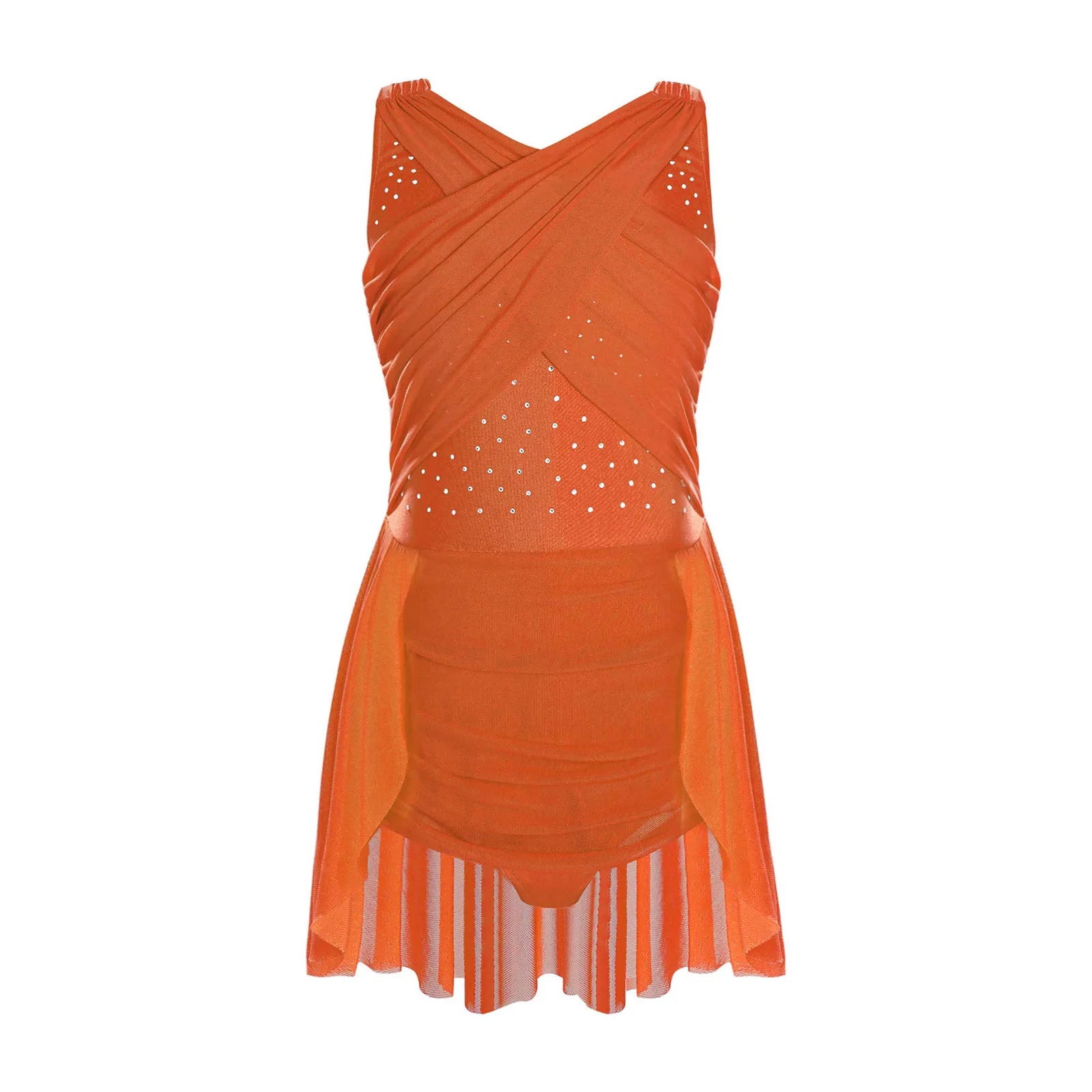 Kinder Mädchen Ärmellose Ausschnitt Strass Eiskunstlauf Trikot Kleid Lyrical Dance Gymnastik Akrobatik Leistung Kostüm.