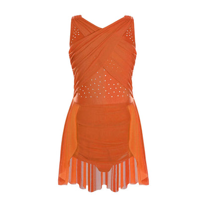 Kinder Mädchen Ärmellose Ausschnitt Strass Eiskunstlauf Trikot Kleid Lyrical Dance Gymnastik Akrobatik Leistung Kostüm.