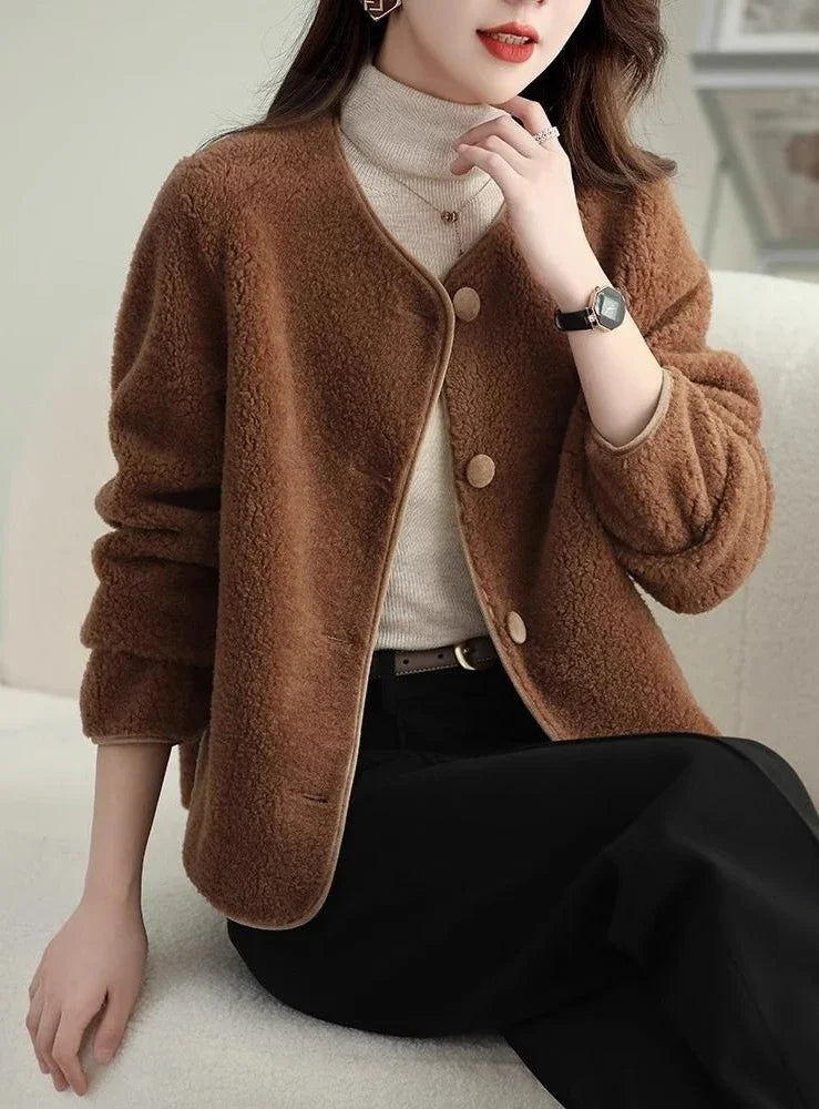 Koreanischer Stil, Fleece-Damenjacken, kurzer Damenmantel, hohe Qualität, 2025, Trend, jugendlich, neu in Oberbekleidung, Vintage-Mode, günstig.