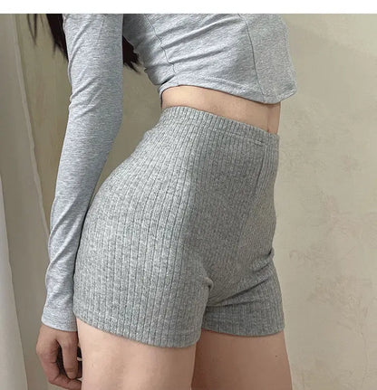 Knitting Seamless Leggings Women Fitness Shorts Ribbed Elastic Butt Liftting Yoga Shorts High Waist Slim Fashion Solid Tights.