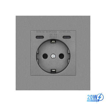 SRAN EU-Standard-Wandsteckdose mit USB und Typ-C 20 W Schnellladung, 5 V/2 A Doppelanschlüssen, 86 x 86 mm flammhemmendes Panel, CE-zertifiziert.