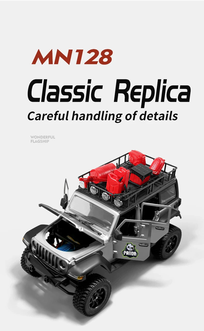 1/12 MN128 RC Car 4WD Jeep Model 2.4G Remote Control LED Light 4X4 Off Road 4WD Climbing RC Truck Electric Toy Car Gift for Boy