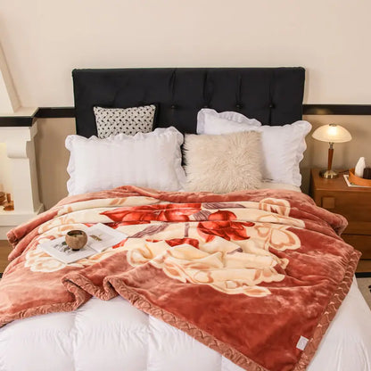 Nordic Style Geometric Printed Blanket Two Person Winter Thickened Quilt Coral Fleece Material Easy To Maintain Plush Bed Sheets.