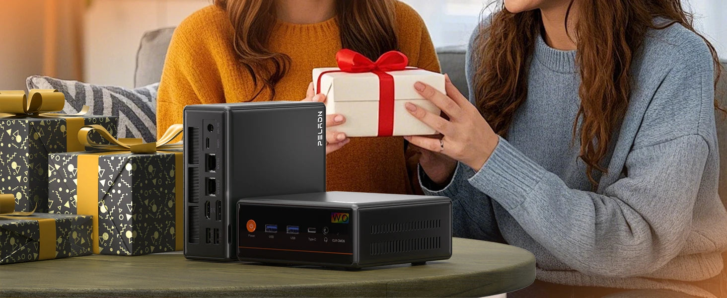 PELADN Gaming WO-4 Mini PC AMD Ryzen 5 7640HS(6 Cores，Up to 5.0GHz) 32GB Dual DDR5 1TB PCIe3.0 SSD Quadruple 4k Display support.