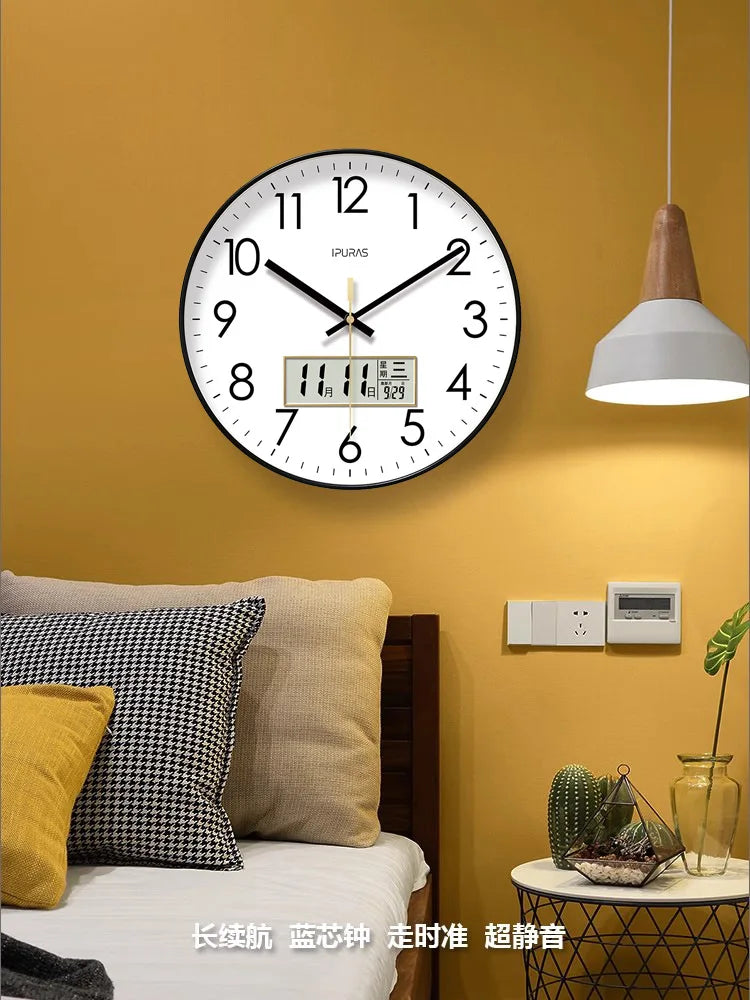 2025, neue 10/12/14 Zoll Temperatur und Luftfeuchtigkeit, elektronischer Kalender, multifunktionale Wanduhr, Dual-Display, stummgeschaltete Quarzuhren