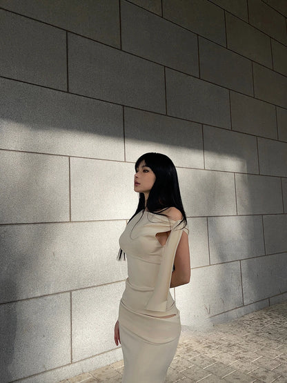 Women Sleek Stretch Knotted Top Fuchsia SLEEVELESS WITH BOAT NECK  ONE-SHOULDER TIE.