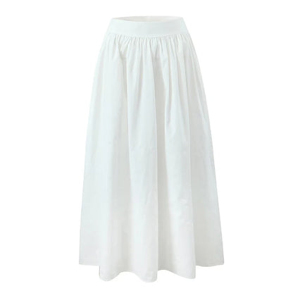YENKYE 2025 Women Yellow White Cotton Big Swing Long Skirt Vintage High Waist Side Zipper A-line Summer Skirts Holiday.
