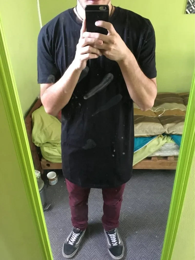 2025 Brand Men's Cotton Clothing White Long T Shirt Hip Hop Men T-Shirt Extra Long Length Man Tops Tee Long Line Tshirt For Male