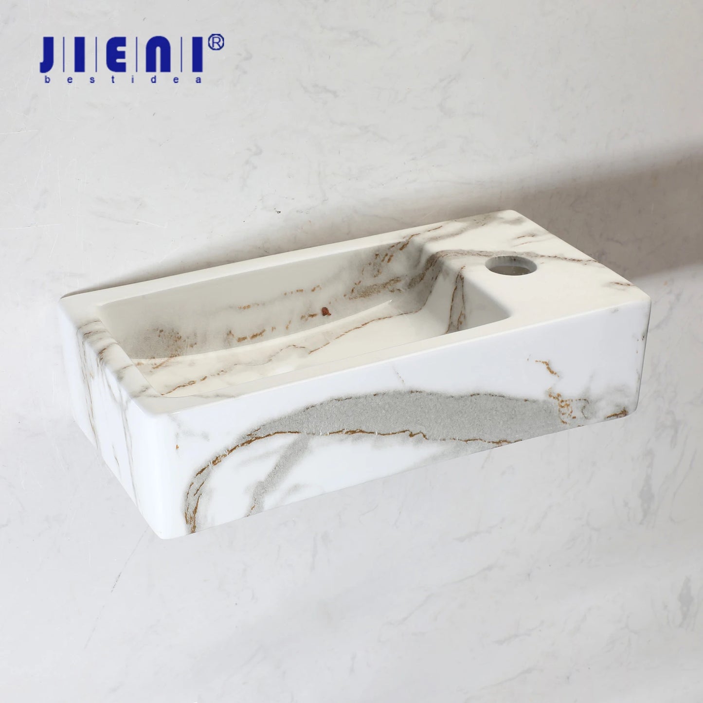 JIENI Art Ceramics Einzelwaschbecken, modernes Wandwaschbecken im europäischen Stil, quadratisches, minimalistisches Waschbecken aus Porzellan